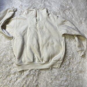 Vtg Trails End Men's Pullover Sweater Long Sleeve 1/4 Zip White M Heavy Fleece
